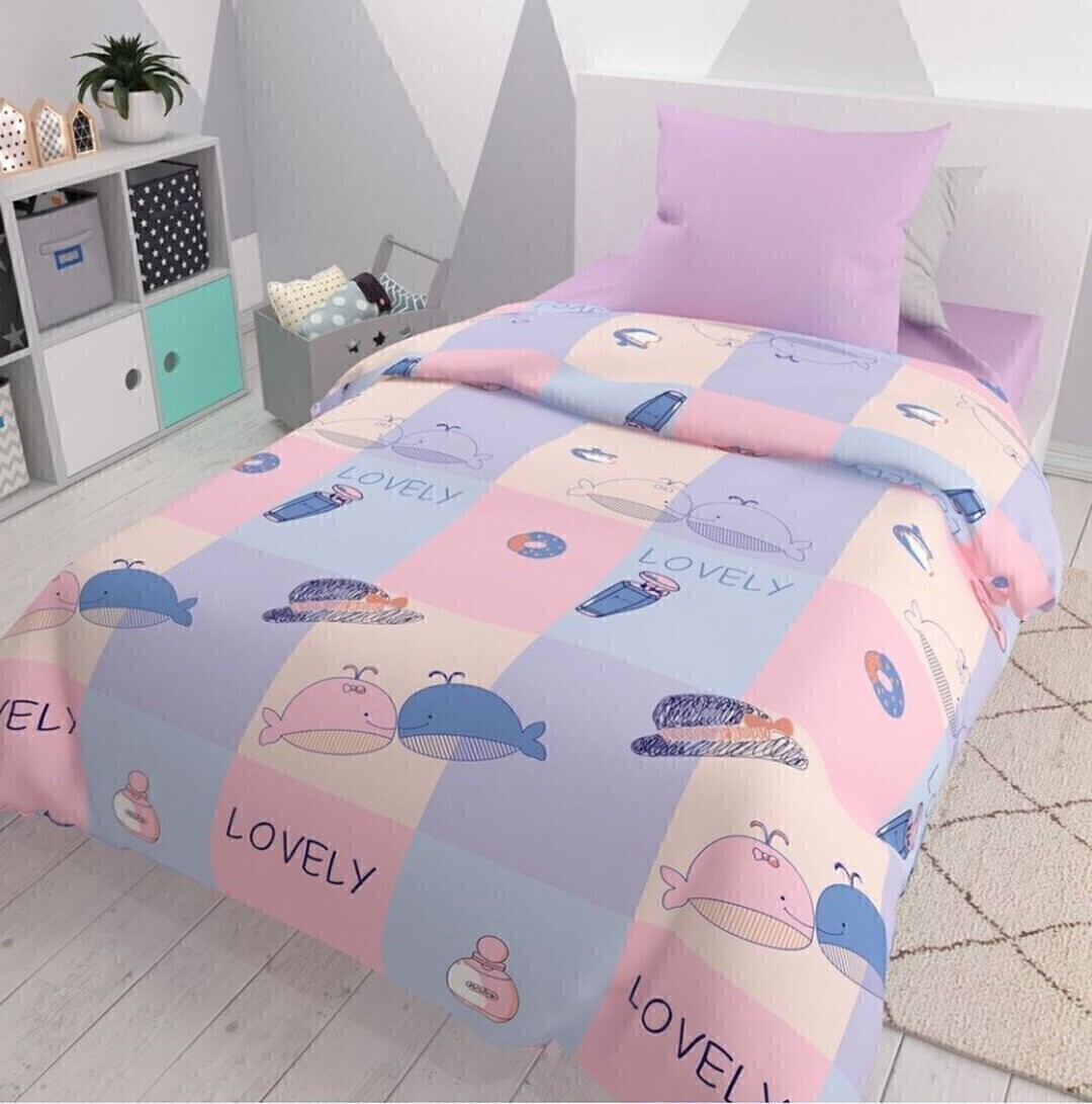 КПБ детский  поплин (нав. 70*70) Браво Кидс New collection <5838-1+4078а-1 Киты Скидка>